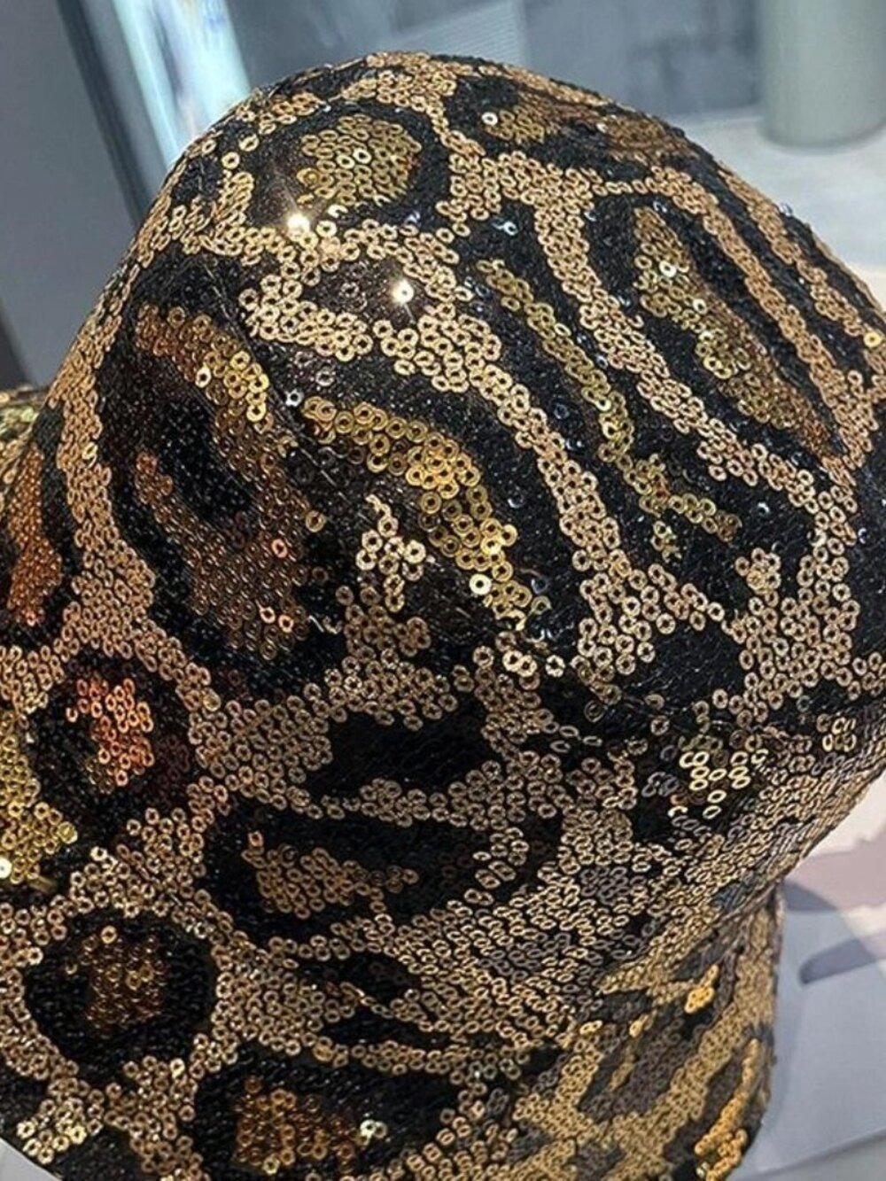 Leopard Print Sequin Bucket Hat | Gold & Black Sparkle | One Size M | New - Picture 2 of 3